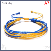 [Veli Shy] กำไลข้อมือธงชาติยูเครนสีฟ้าสีเหลืองกำไลแฮนด์เมดทอที่มีเสน่ห์สำหรับผู้ชายผู้หญิง