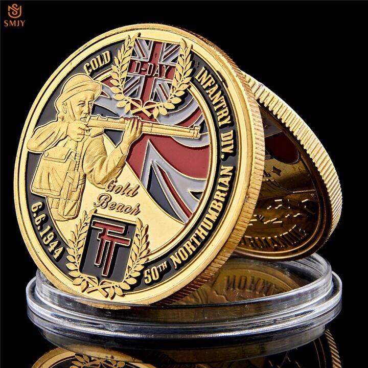 5pcs-ww-ii-6-6-1994-d-day-uk-infantry-division-50th-northumbrian-infantry-gold-military-token-challenge-souvenir-coins-and-gifts