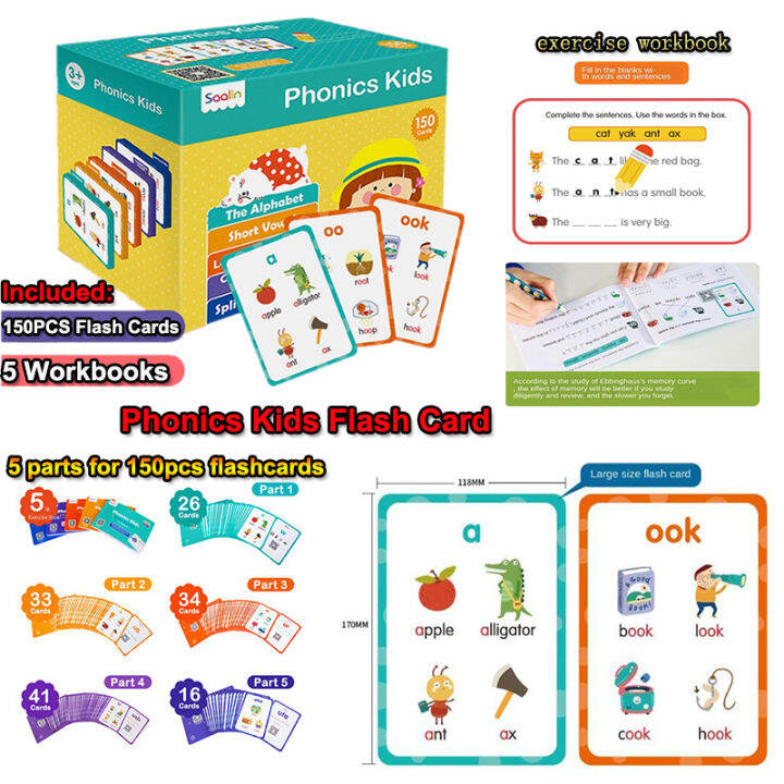 Enlightenment 150pcs English Phonics Kids Word Flash Cards + 5 ...