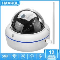 Hamrol 5MP Vandal-Proof Wifi กล้อง IP ICsee APP 1080P เสียงบันทึกการมองเห็นได้ในเวลากลางคืนการ์ด SD Slot กล้องวงจรปิดกลางแจ้งกล้องโดม