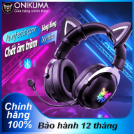 Tai nghe chơi game không dây Bluetooth tai mèo ONIKUMA B100 Đen với micrô thu âm và đèn RGB, chống ồn tốt thumbnail