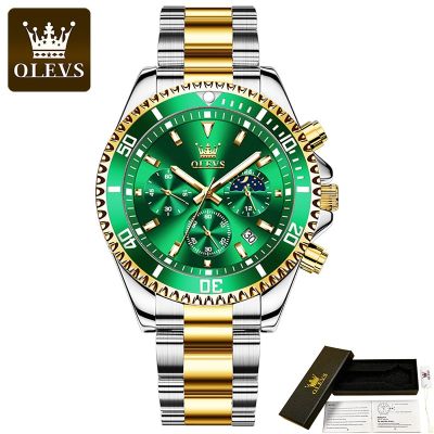 OLEVS 2870นาฬิกาควอทซ์กันน้ำสำหรับสายสแตนเลสชายนาฬิกาข้อมือแฟชั่นอเนกประสงค์สำหรับผู้ชายเรืองแสง