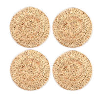 4 Pcs Kitchen Mat Coasters Natural Gourd Woven Placemat Round Rattan Water Gourd Round Tableware Pad Individual Plates Handmade