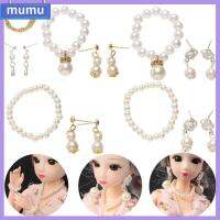 MUMU โลหะผสม สีขาว สำหรับตุ๊กตา1/6 สำหรับ BJD ตุ๊กตาสร้อยข้อมือ อุปกรณ์ตุ๊กตา สร้อยคอไข่มุก ต่างหูตกแต่งแฟชั่น