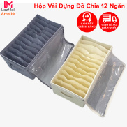 Hộp Vải 12 Ngăn Đựng Đồ Có Nắp Khóa Kéo Quần Áo Tất Phụ Kiện Đa Năng