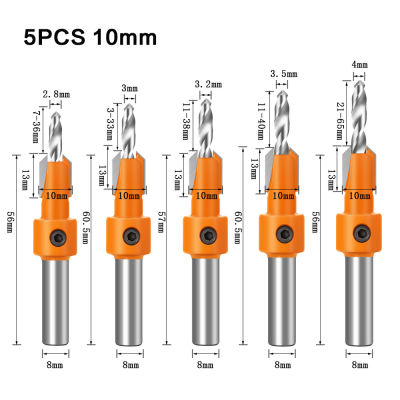 5Pcs Shank Carbide Countersink Drill Bit Set 8/10mm Woodworking Router Bit Wood Drilling Milling Cutter Screw 2.8/3/3.2/3.5/4mm