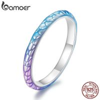 {Xixi Ornamoer} Bamoer 925เงินสเตอร์ลิงแหวนเกล็ดปลาหลากสีสำหรับผู้หญิง BSR283ของขวัญงานเลี้ยงแหวนหัวใหญ่แบบเรียบง่ายเครื่องประดับอย่างดีสี