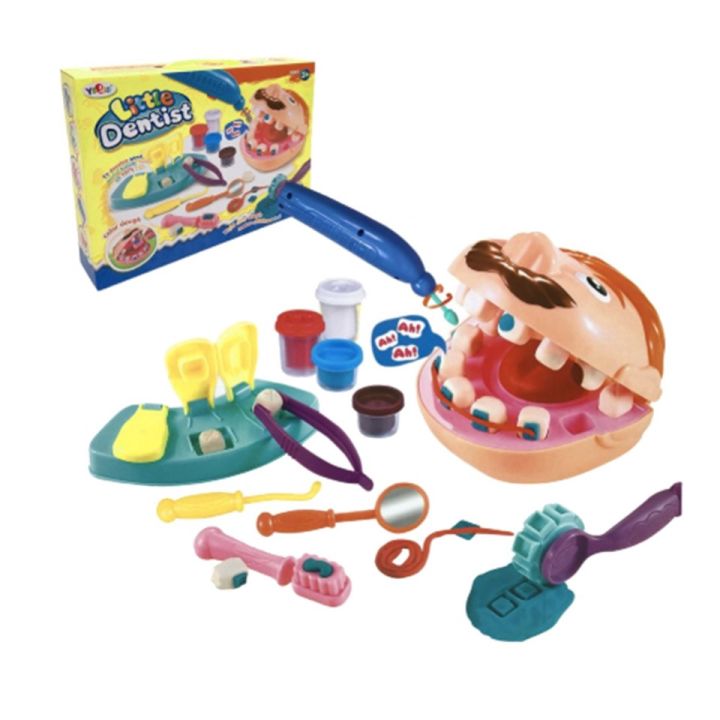 ของขวัญ-sale-thetoy-ของเล่นจำลอง-ชุดหมอฟัน-มีที่ใส่ฟัน-แป้งโด-แม่พิมพ์ฟัน-เครื่องเจาะฟัน-และอื่นๆ-ขนาด-ย-33-5xก-6xส-25-5-ซม-ของเล่นเสริมทักษะ-kids-toy