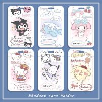 Anime Sanrio Card Holder Cartoons Figure Hello Kitty Kulomi Melody Student Campus PVC Card Cover Hanging Neck Lanyard ID Case Card Holders