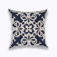 Home Decor Embroidered Cushion Cover NavyWhite Pillowcase Canvas Cotton Square Embroidery Pillow Cover 45x45cm Quatrefoil