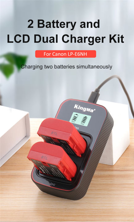 kingma-canon-lp-e6nh-2000mah-2-pack-battery-and-lcd-dual-charger-kit-for-canon-eos-r6-90d-6d2-6d-80d-5d4-5d3-5d2