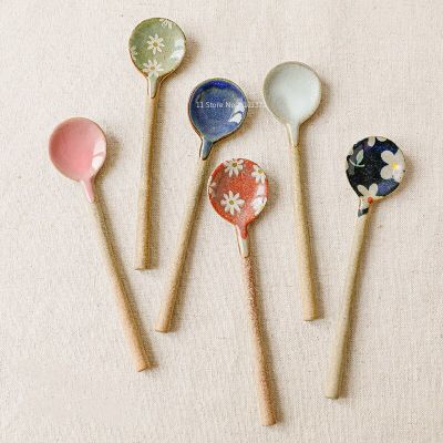 Japan Minoyaki Dessert Jam Spoon Restaurant Coffee Stirring Spoon Fresh Style Seasoning Spoon Pottery Soup Spoon Cheese Spoon Serving Utensils