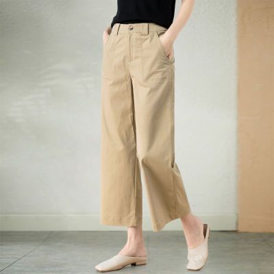 กางเกงขาม้า MODE Korea ขาตรงคอตตอนทรงหลวมกางเกงเอวสูงแบบลำลองใหม่ฤดูใบไม้ผลิ/ฤดูร้อน2023