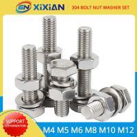 【CW】 M4 M5 M6 M8 M10 M12 External Hex Bolt 304 Stainless Steel Hexagon Screw and Washer Nut Set Large Full Extension Machine