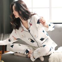 Women Two-piece Pyjama Spring Long Sleeve Trousers Sweet Sleepwear Women Simple Cardigan Homewear New Pure Cotton Pajamas Set