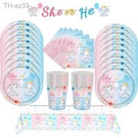 ◈♣❧ Gender Reveal Birthday Party Tableware Set Party Paper Plate Cups Tablecloth Boy Or Girl Baby Shower Party Decoration Supplies