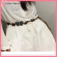 LUCKY HAIRACC เชือกเส้นเล็ก เข็มขัดผูกผีเสื้อโบฮีเมียน โลหะสำหรับตกแต่ง โบฮีเมียน ลูกปัดไม้ทอเข็มขัด ที่มีคุณภาพสูง เข็มขัดประดับลูกปัด กระโปรงสเกิร์ต