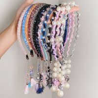 【YF】 Wave Rhinestone Headbands Hairbands Pearl Tassel Earrings Luxury Hair Hoops Korean for Women Girls Ladies Accessories