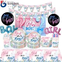 Gender Reveal Girl or Boy Latex Balloon Baby Shower Disposable Tableware Birthday Party flag cup plate straw Kids Favor Supplies