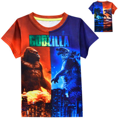 Godzilla กับ Kong เสื้อยืดลายการ์ตูนเสื้อยืดแขนลำลองขาสั้นคอกลมสำหรับเด็กหญิงเด็กชายฤดูร้อนเสื้อยืดแขนสั้นคอกลม3655 0000