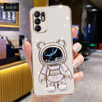 AnDyH Phone Case OPPO Reno 6 4G/Reno 6 5G/Reno 6 Pro 5G/Reno 6Z 6DStraight Edge Plating+Quicksand Astronauts who take you to explore space Bracket Soft Luxury High Quality New Protection Design