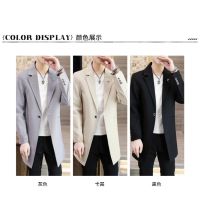 Medium length Suit Blazer For Men Coats Long Style Men Blazer Printed Leisure Windbreaker Slim fit Gray Black Khaki