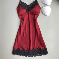 Honnyzia Shop Simulation Silk Vest Pajamas with Lace Sexy Strap Fashion Nightdress and Home Dress