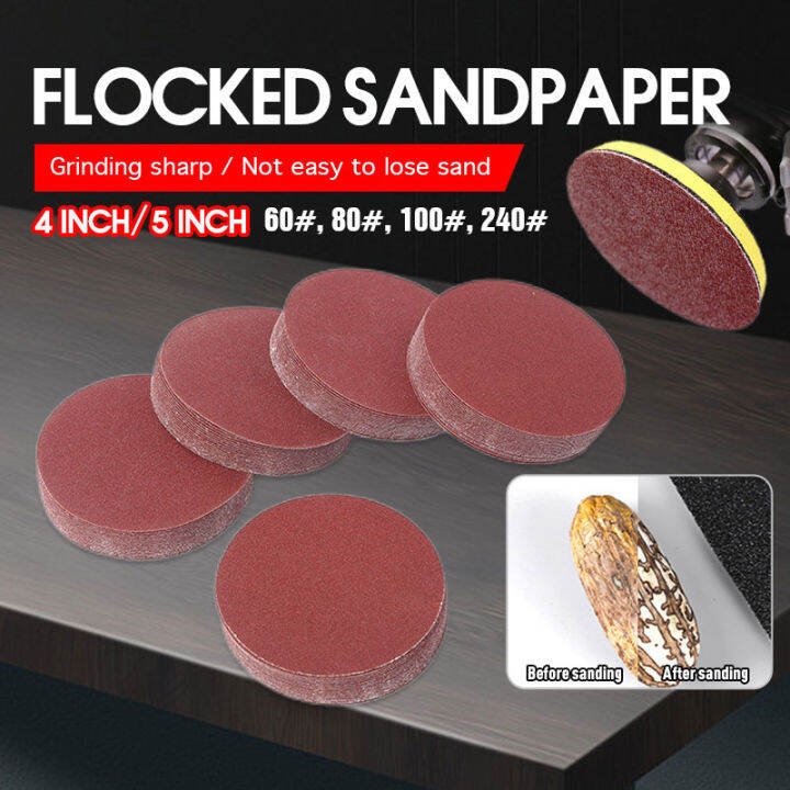 100 Pieces 4/5/9" Flocked Disc Sandpaper Sander Disc Sanding Polishing