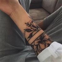 【YF】 Black Flower Waist Temporary Tattoo Stickers For Women Body Art Fake Tattos Waterproof Decals Dark