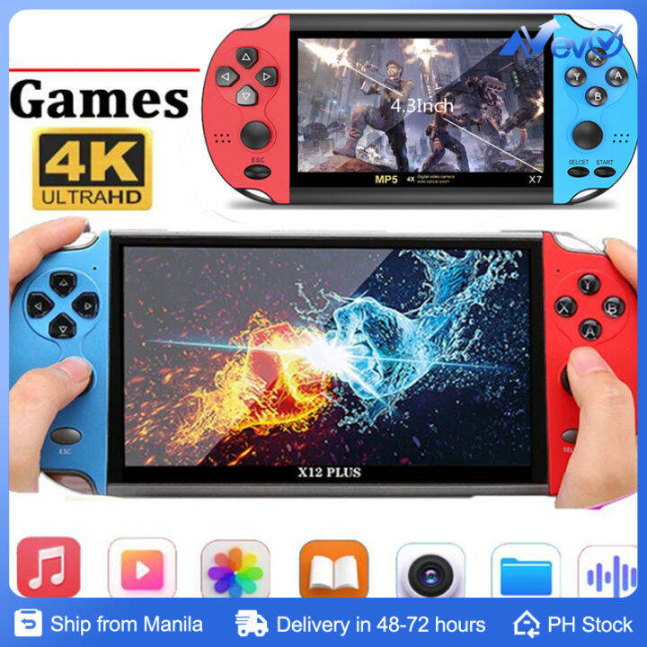 X7 4.3 PSP 8G ROM Hand Game Machine Player,TV Output with  Earphone,Blue&Red 