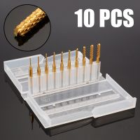 【DT】hot！ 10Pcs/Set 0.8-3.175mm PCB Bits Ttitanium Plating 1/8   End Mill Engraving Cutter Set Carbon