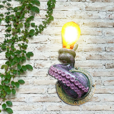 Resin Statue Octopus Claw Shaped LED Wall Light Fixtures Living Room Background Wall Lamp Bedroom Bedside Sconce Garden Lighting
