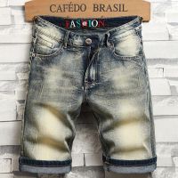 【hot】 2023 New Stretch Short Jeans Fashion Do Old Design Denim Shorts Streetwear 98  Cotton Male