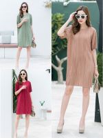 ป้ายแท้  My Top Mini dress ผ้าพลีทเกาหลีริ้วสลับ ทรงเบสิค​ H-54 T-SHIRTNISTA