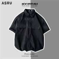 ASRV เสื้อเชิ้ตแขนสั้นผู้ชาย,เสื้อเชิ้ตคาร์โก้หลวมลำลองฤดูร้อนแฟชั่น