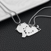 2PCS Cute Cat Couple Necklace for Women Silver Color Stainless Steel Splice Jewelry Ghost Best Friend Clavicle Chain Choker Gift