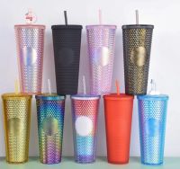 710Ml Tumbler Water Bottles With Straw Double Layer Plastic Durian Diamond Radiant Goddess Beer Mug Coffee Cup