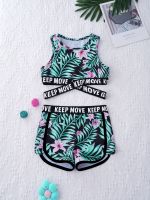 ●▣✜ Kids Girls Swimsuit Two Pieces Swimwear Round Neck Sleeveless Cross Sash Crop Tops and Shorts Set Swimming Bathing Suit Clothes