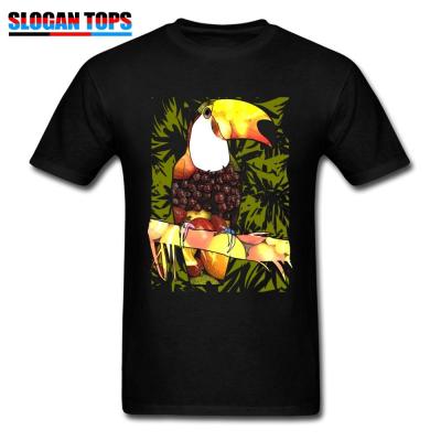 Black Tshirt Man Holiday T Shirts Tropic Tucan Bird Fruit Food Art Tshirt Vibrant Style Clothing Cotton Tee