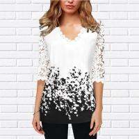 Plus Size 4xl 5XL Shirt Blouse Female 2020 Spring New Tops V-neck Half Sleeve Lace Splice Print Boho Women shirt