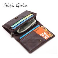 【Layor shop】 BISI GORO กระเป๋าสตางค์หนังสำหรับผู้ชายป้องกันการโจรกรรมบางซิปมินิกระเป๋าสตางค์กรณีบัตรเครดิตเหรียญเงินกระเป๋าวินเทจแฟชั่นกระเป๋า