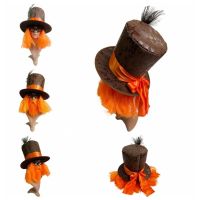 JIANGE วิกผมหมวกฮาโลวีนขนนกสีส้มสุดตลก,หมวกแฟชั่นคอสเพลย์นักมายากลหมวกทรงสูงบนเวที