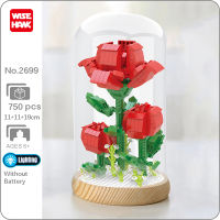 WS 2699 Red Rose Flower Grass Plant Love Model Led Light Display Cover Wood Base Mini Diamond Blocks Bricks Building Toy In Box