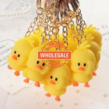 Cartoon Fun Flower Yellow Duck Turn Head Key Chain For Female Bag Pendant  Cute Trend White