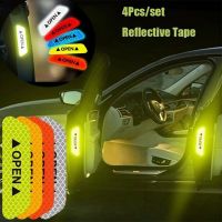 4pcs Reflective Car Door Sticker Safety Opening Warning Reflector Tape Decal Car Accessories Exterior Interior Reflector Sticker Safety Cones Tape