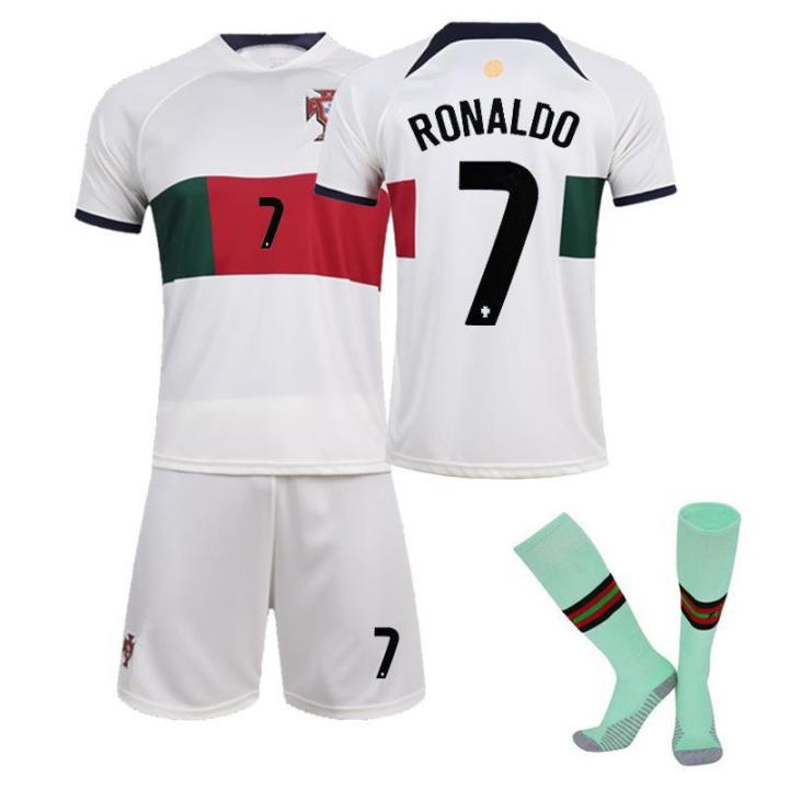 jersey-tim-sepak-bola-ฟุตบอลธงโปรตุเกสสำหรับผู้ชายเด็กวัยรุ่น22-23ฟุตบอลโลกโปรตุเกสที่อยู่ห่างออกไป7-ronaldos-messis-กางเกงขาสั้นแขนสั้นว่าวฟุตบอล0000