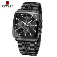 ZZOOI REWARD Black Rectangle Mens Watches Quartz Wristwatches Luxury Business Watch Clock Luminous Hands Waterproof Clock Man