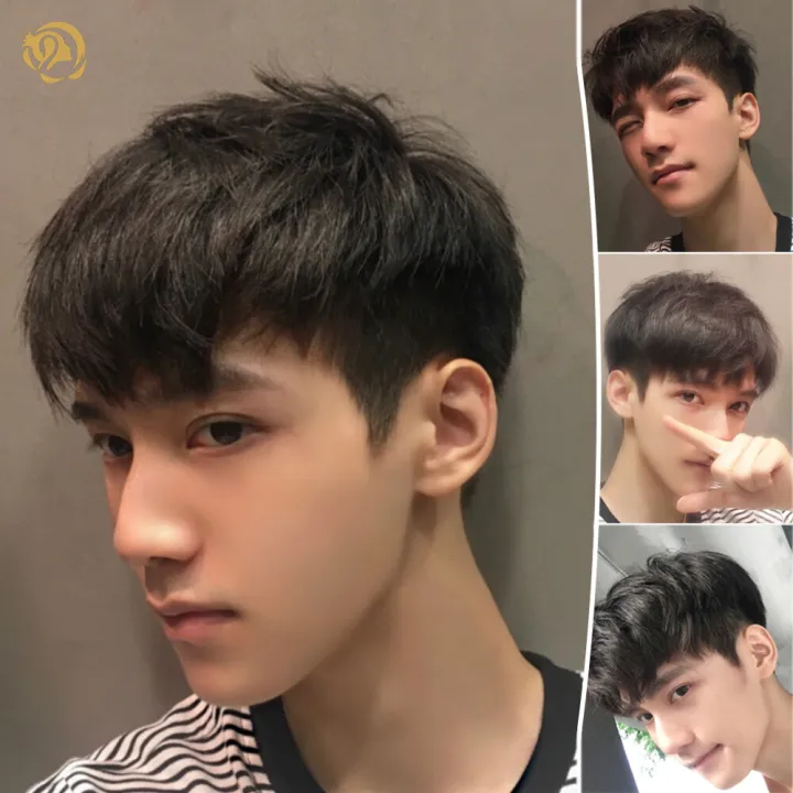 Men's Wig With Slanted Bangs Short Straight Hair Fluffy Man-made Fiber Hair  Men Male Fake Hair Natural and Breathable Black 【Fast Delivery】 | Lazada PH