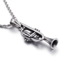 Cool Gifts Stainless Steel Titanium Steel Trumpet Instrument Creative Music Pendant Mens Necklace Rope Chain 4Mm 22