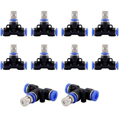Misting Nozzle Kit 1/4-Inch with Nozzle Spray Cooling Device Connectors for Outdoor Water Mister Cooling System 10Pcs